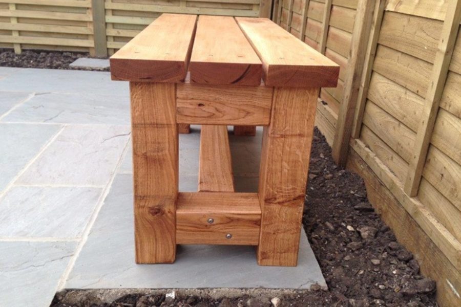 Bespoke oak bench - side view