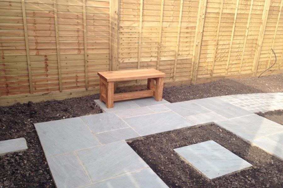 Bespoke oak bench - garden yet to be planted!