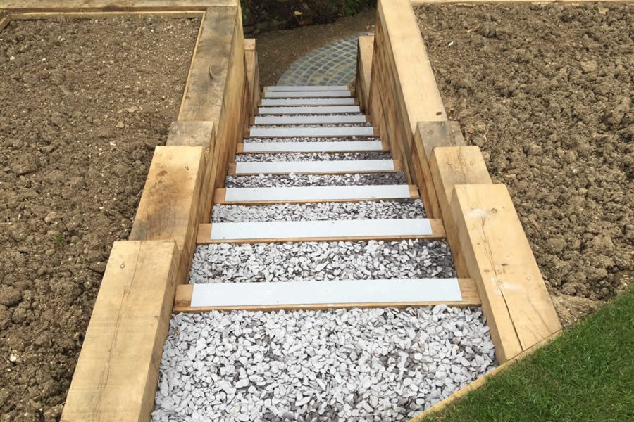 The internal pathway leading to the bottom of the garden showing the anti-slip treads