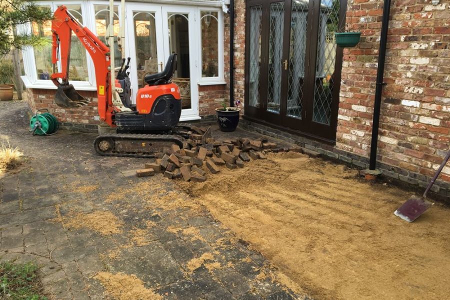 Before photo - the old paving is removed from the main patio area ready to prepare the ground for the new paving.